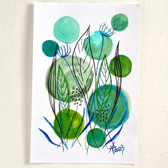 Garden Party Original Art Watercolor Painting Matted Frame Ready 8x10in - Picture 2 of 7